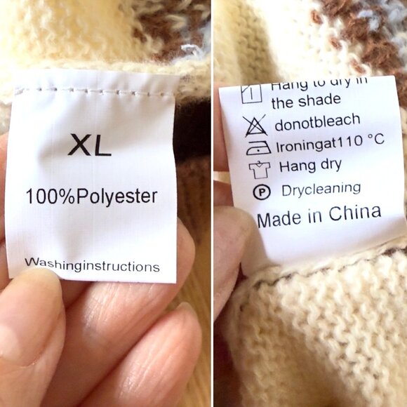 Retro Tribal Pattern Sweater Sz XL Brown Blue Cream Knit Pullover Vintage Style - Picture 5 of 9